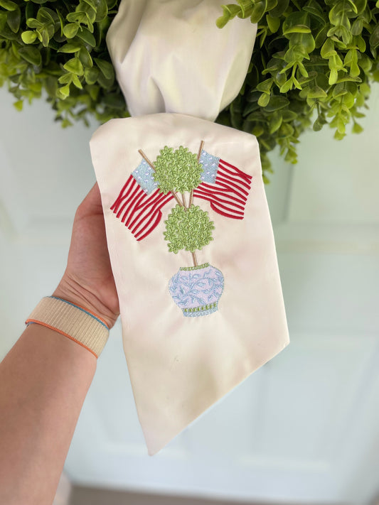 Patriotic Topiary Monogrammed Wreath Sash