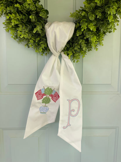 Patriotic Topiary Monogrammed Wreath Sash