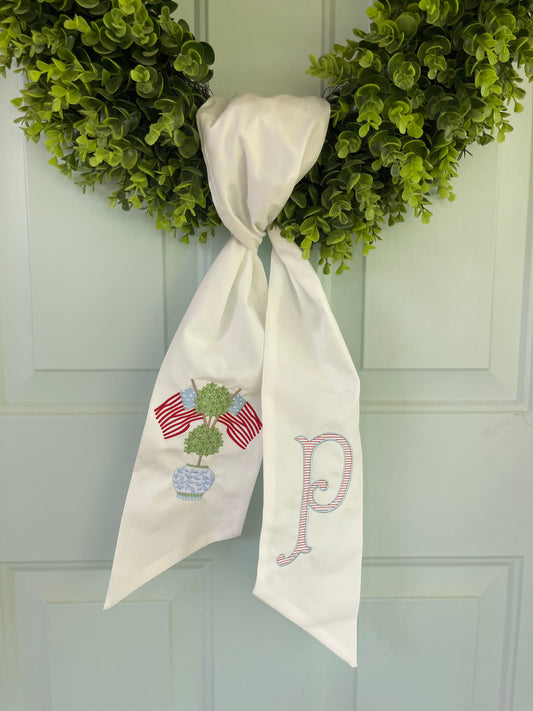 Patriotic Topiary Monogrammed Wreath Sash